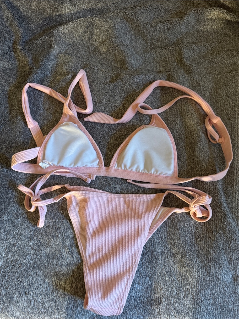 Light Pink Ribbed Triangle Bikini Set - Unbranded - Picture 2 of 2